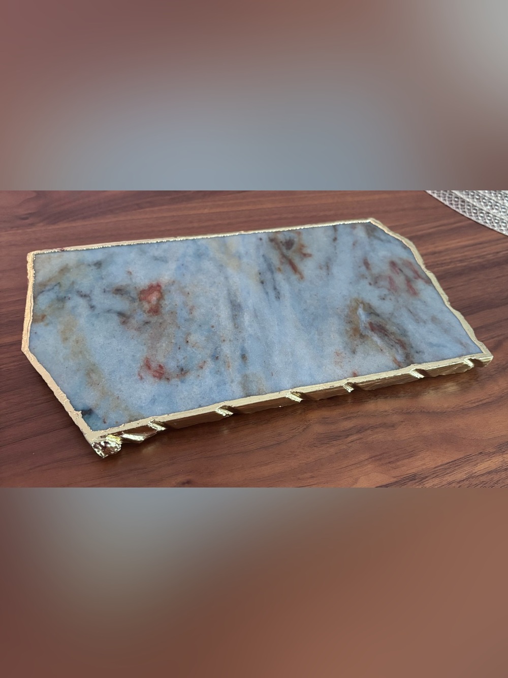 Anthropologie Agate Serveboard Blue w/Gold Gilded Rim